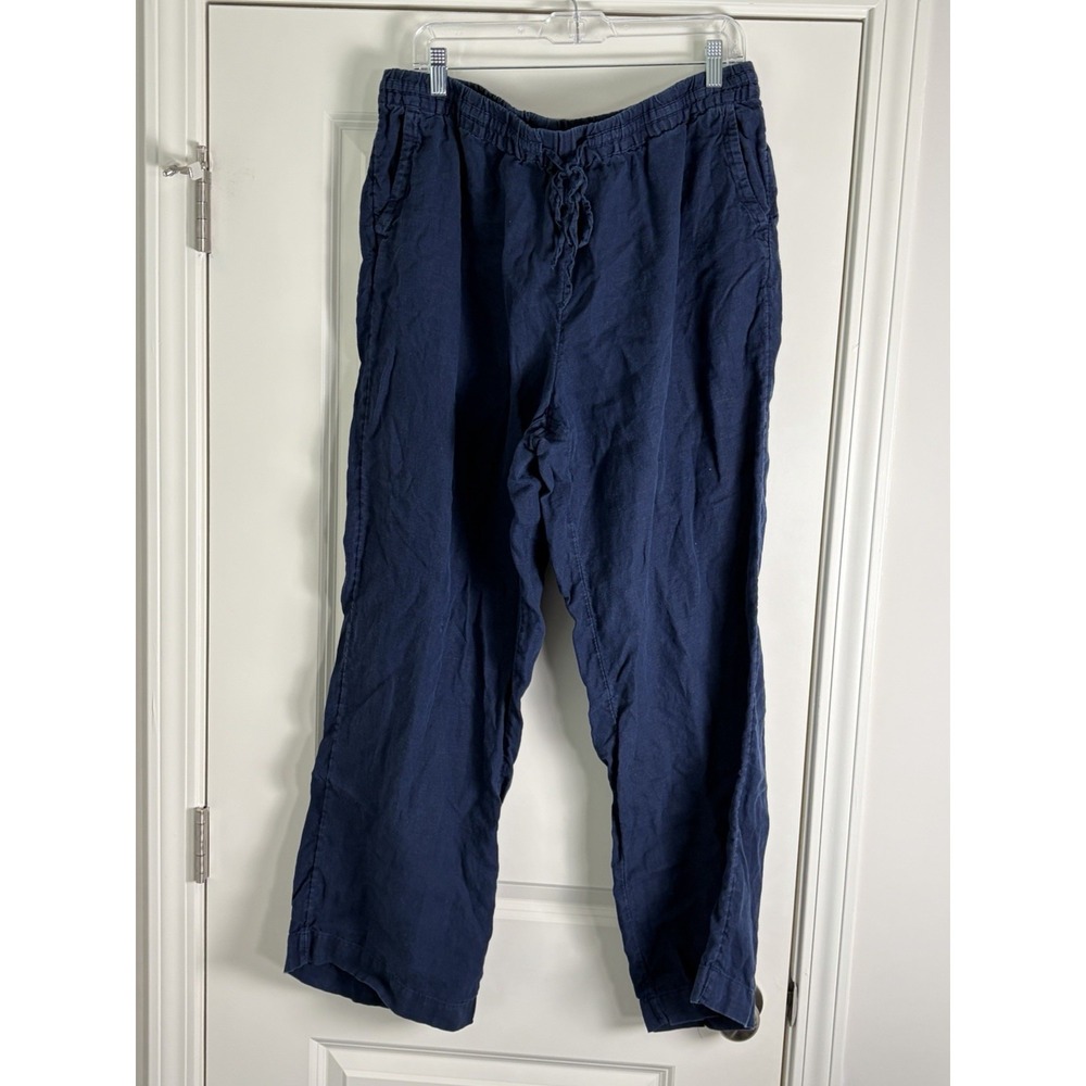 Ladies Charter Club Luxury Navy 100% Linen Wide Leg Drawstring Pants Size XL